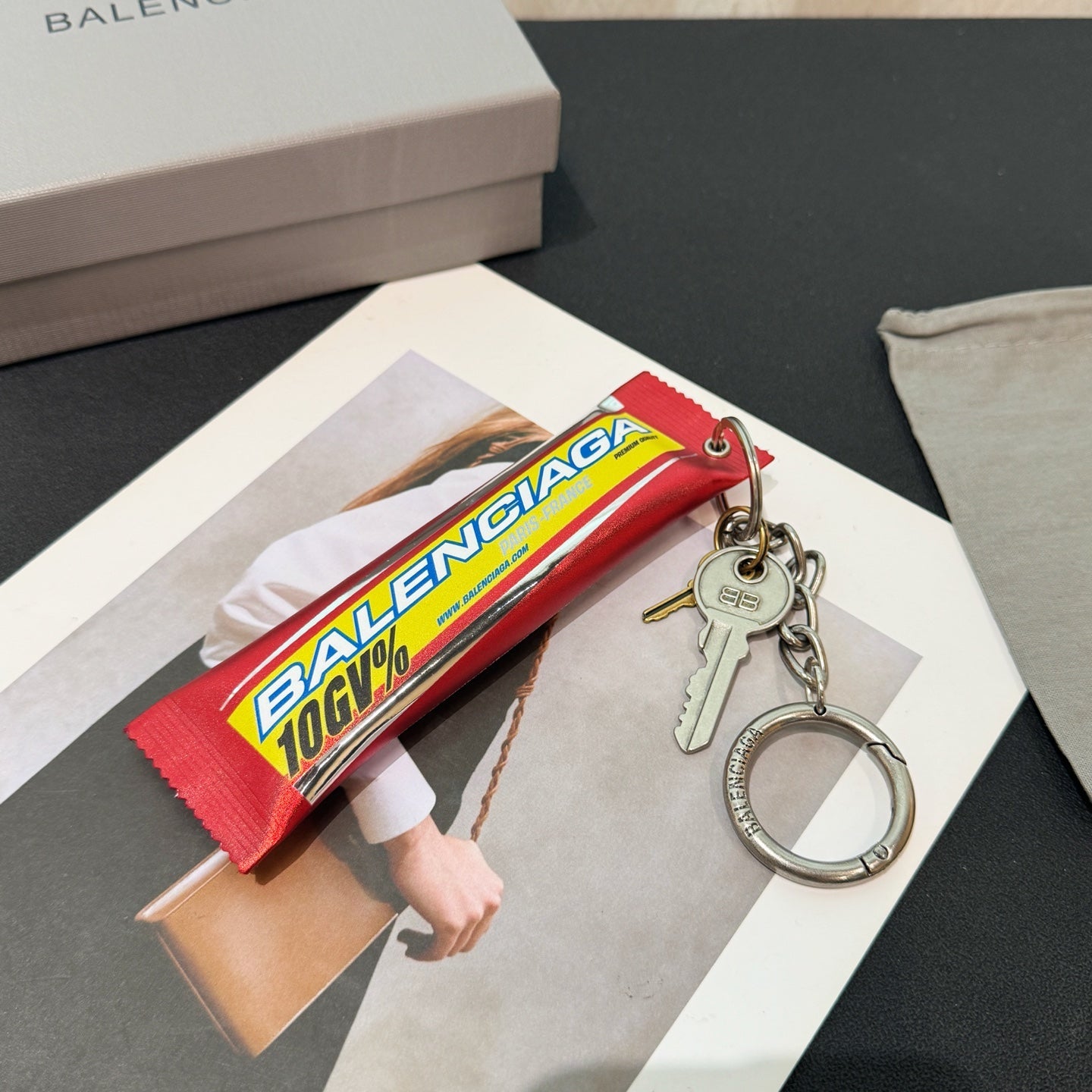Snack Charm / Keychain in Red '10GV%' Sweet Treat Artwork