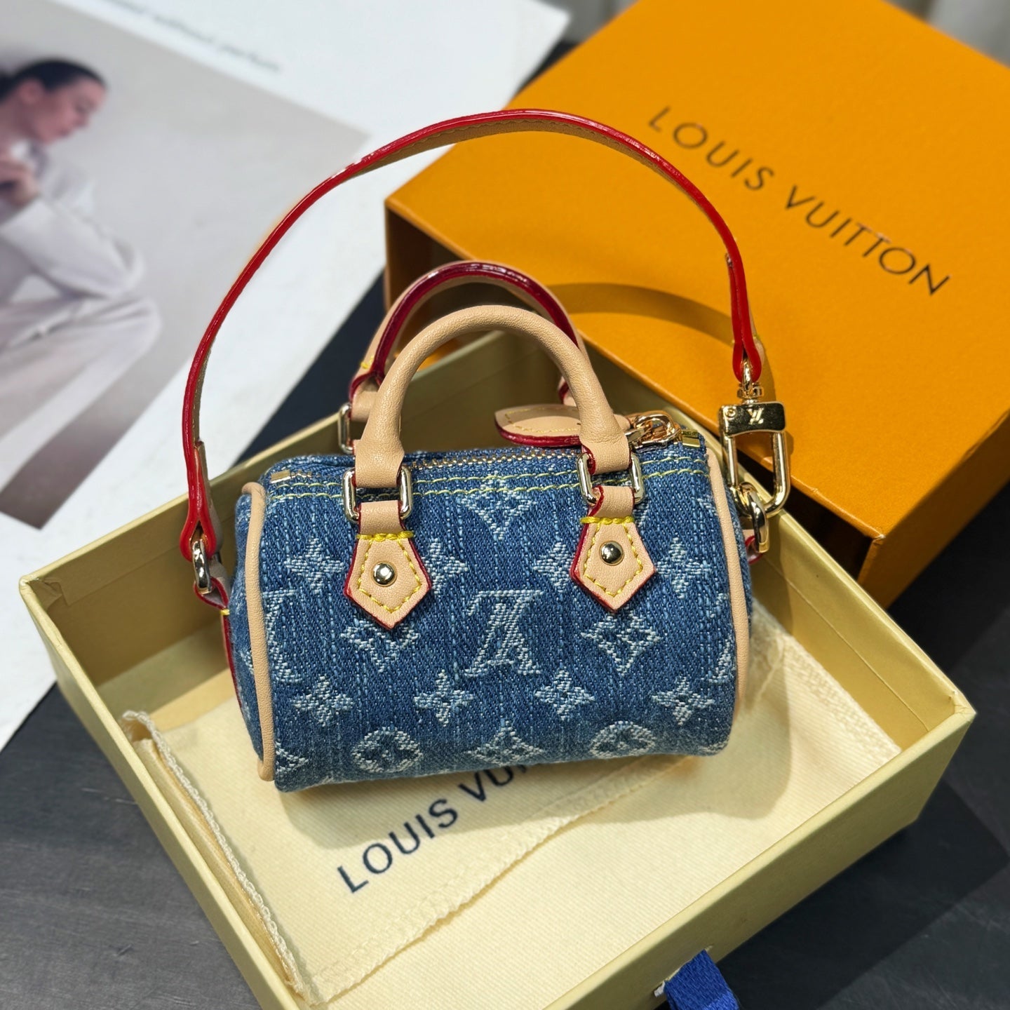 Micro Speedy Denim Cerise Bag Charm