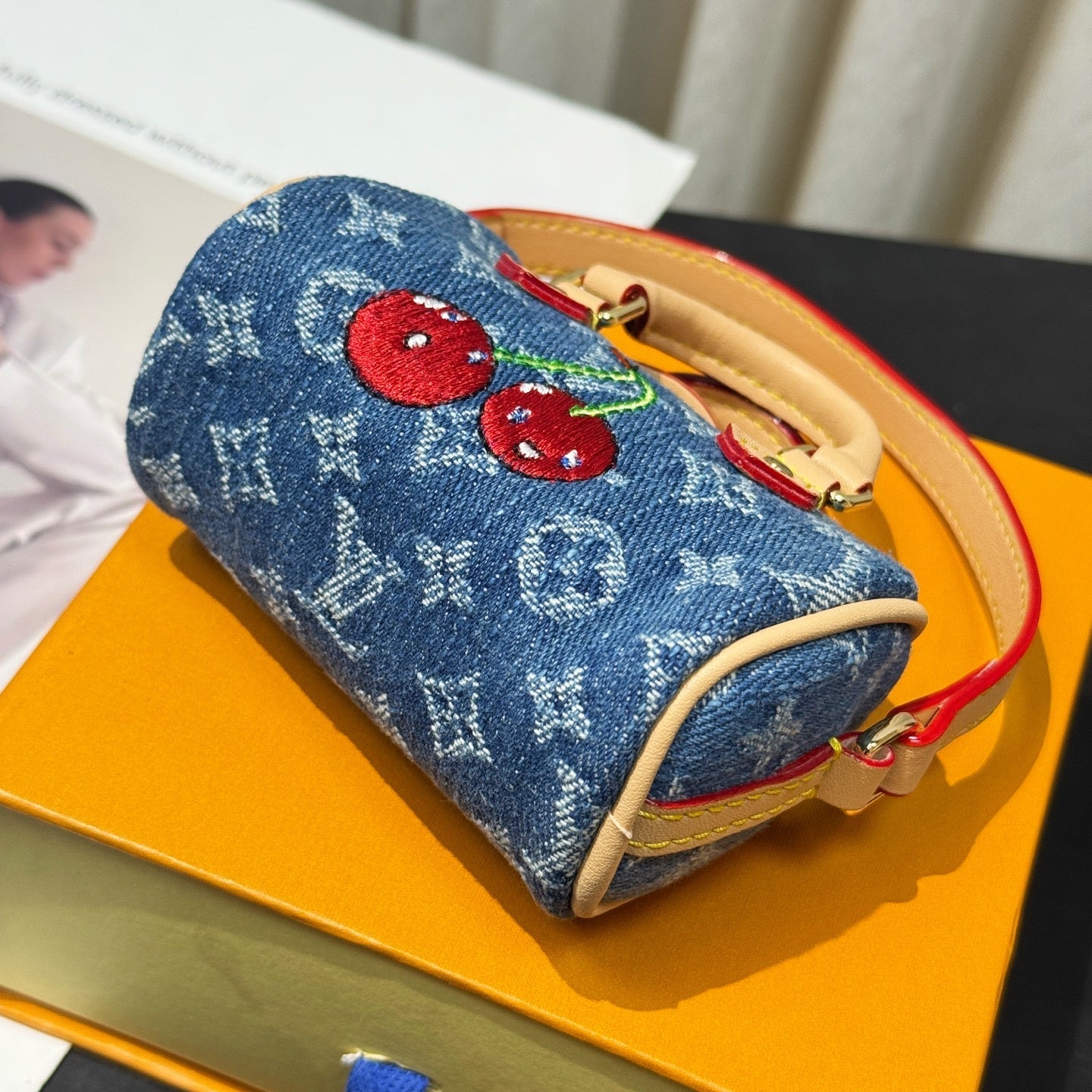 Micro Speedy Denim Cerise Bag Charm