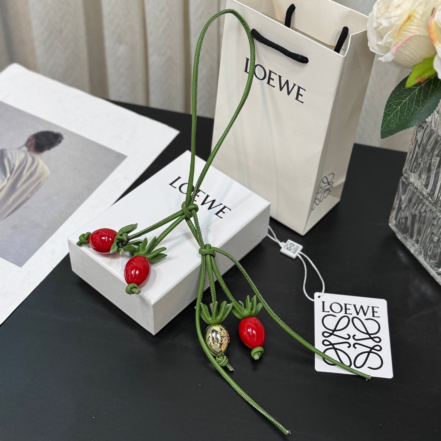 Tomato vine charm in classic calfskin