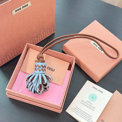 Two-Tone Leather Tassel Pom-Pom Bag Charm