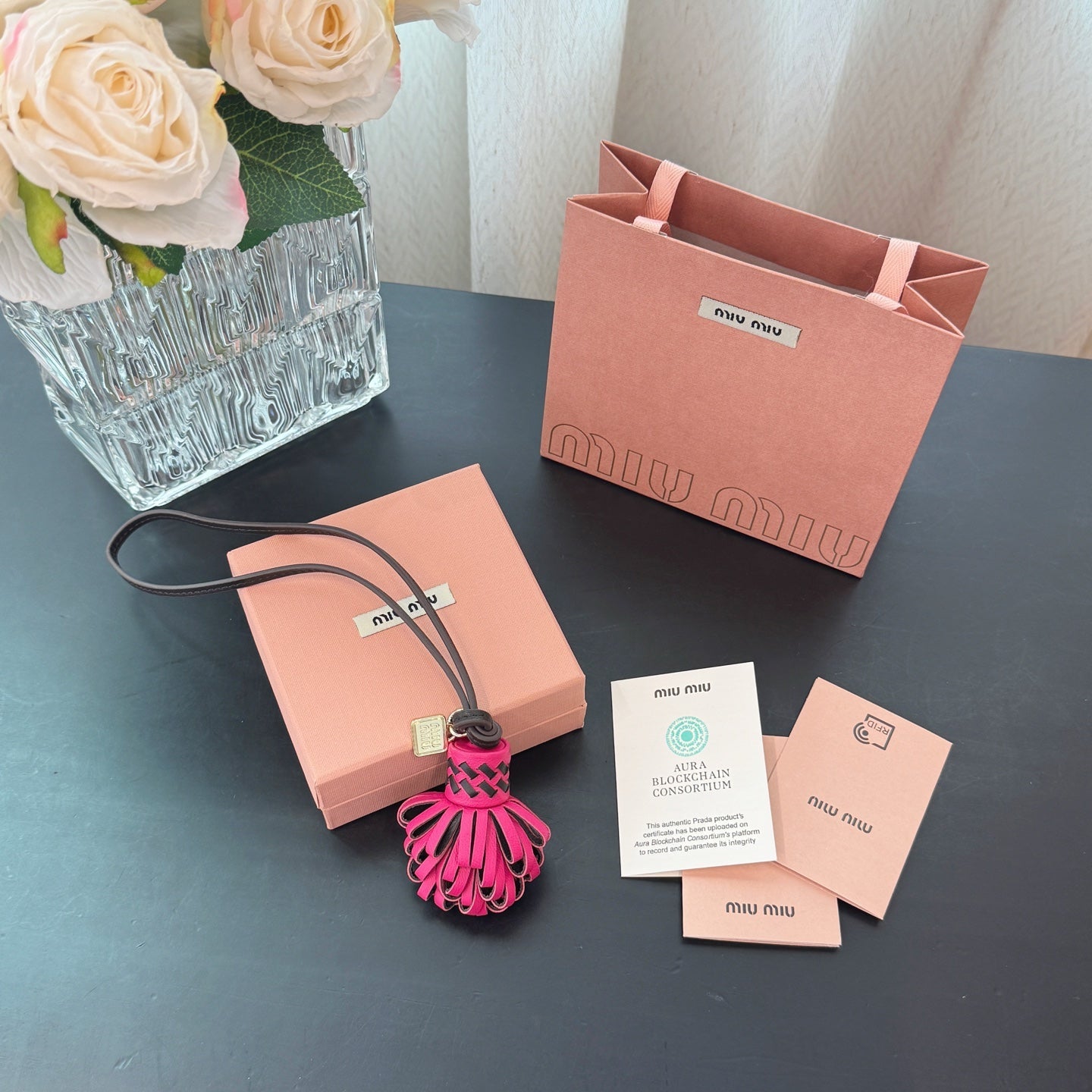 Two-Tone Leather Tassel Pom-Pom Bag Charm