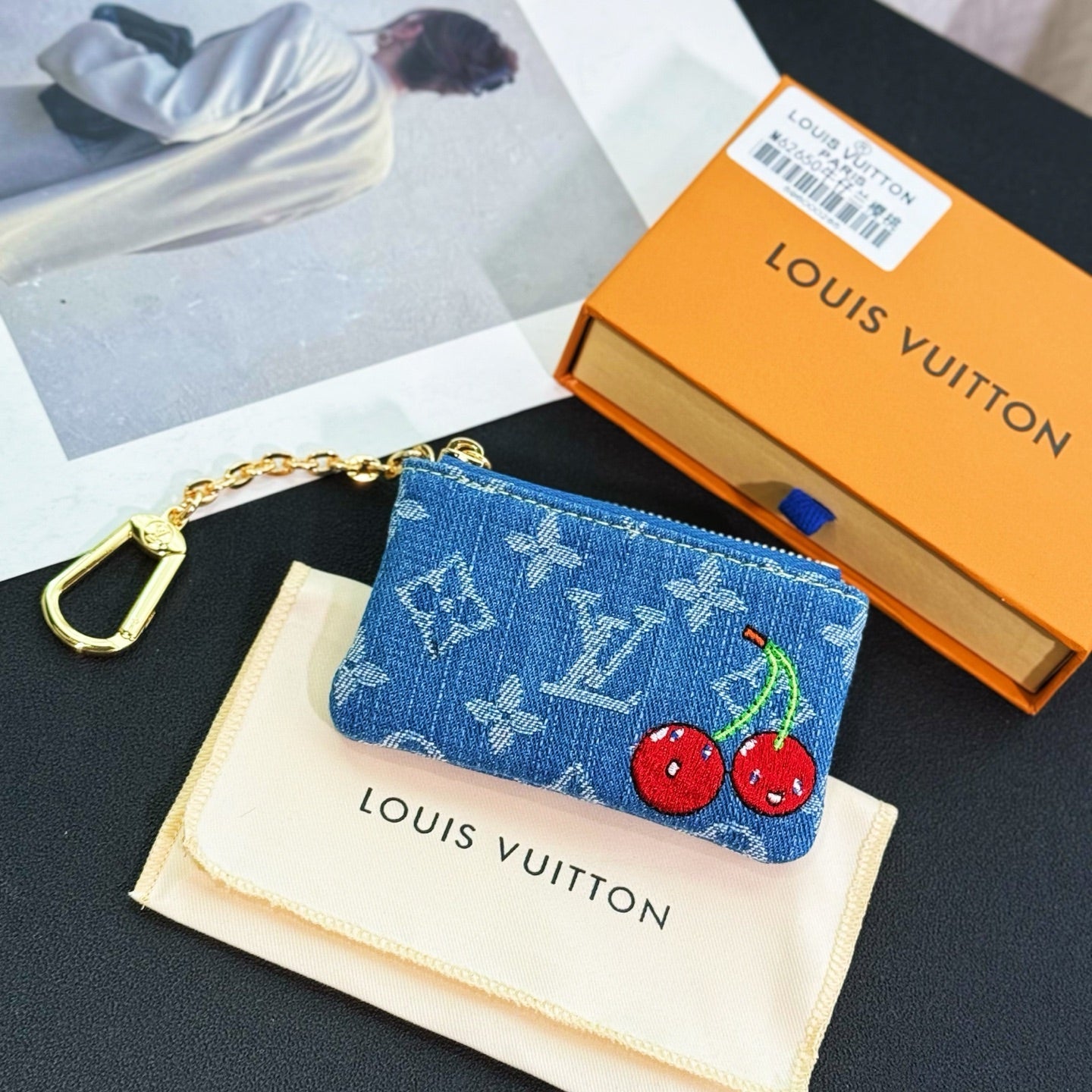 Denim Cerise Key Pouch