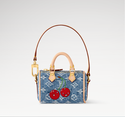 Micro Speedy Denim Cerise Bag Charm